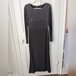 Xscape Black Long Sleeve Dress with Silver Accents